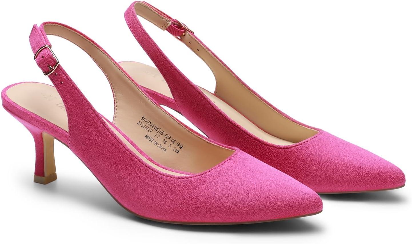 imageDREAM PAIRS Womens Kitten Heels Slingback Closed Pointed Toe Low Pumps Shoes Women Party Wedding Sexy Casual Dress ShoesHot Pink