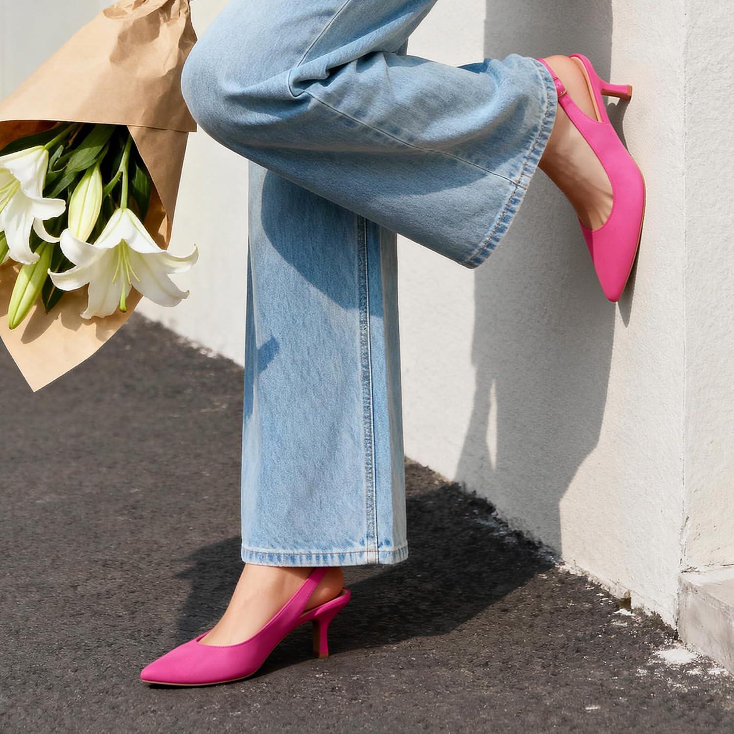 imageDREAM PAIRS Womens Kitten Heels Slingback Closed Pointed Toe Low Pumps Shoes Women Party Wedding Sexy Casual Dress ShoesHot Pink