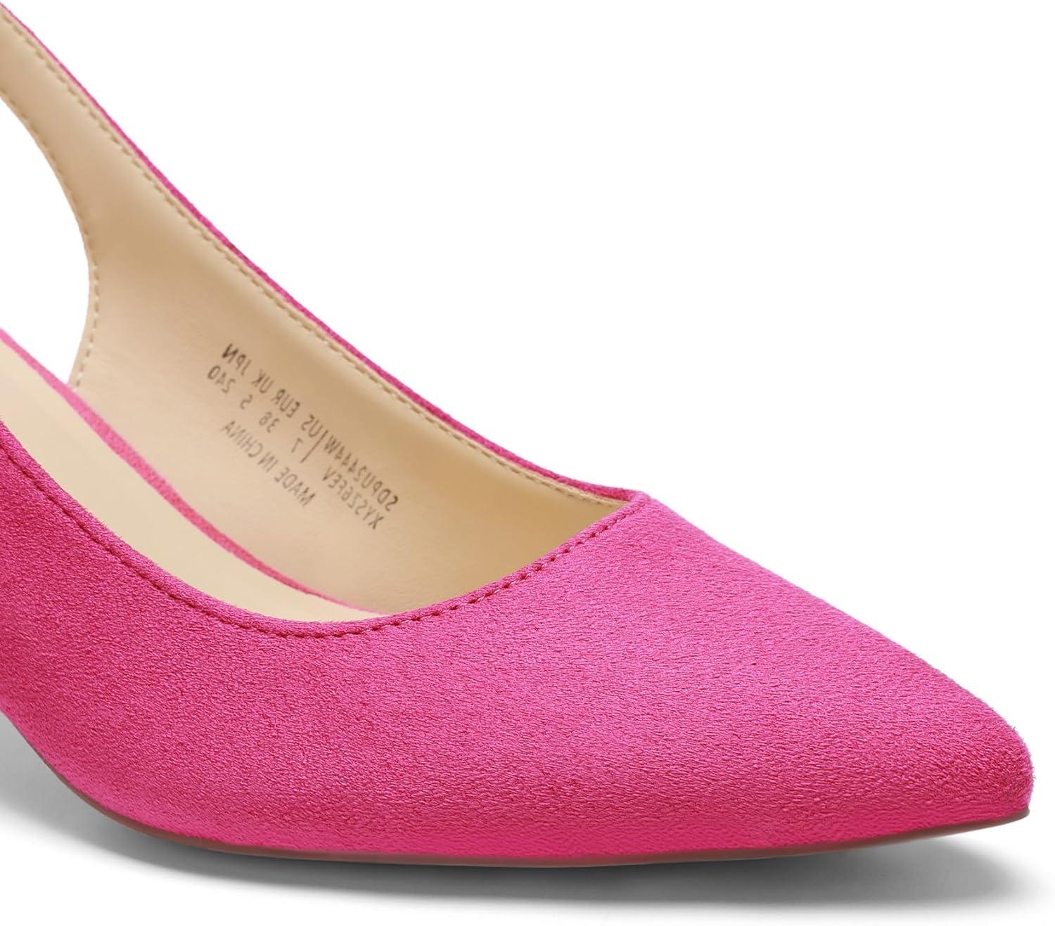 imageDREAM PAIRS Womens Kitten Heels Slingback Closed Pointed Toe Low Pumps Shoes Women Party Wedding Sexy Casual Dress ShoesHot Pink