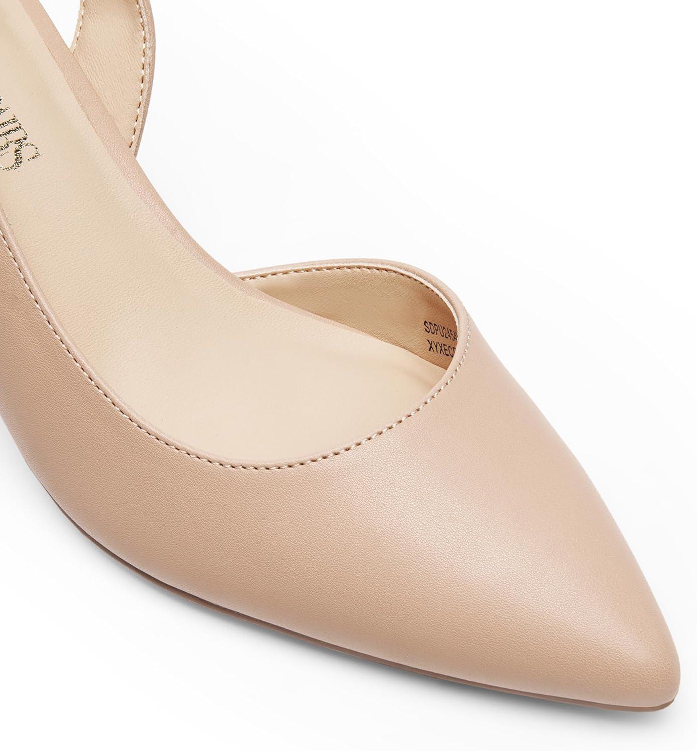 imageDREAM PAIRS Womens Kitten Heels Slingback Closed Pointed Toe Low Pumps Shoes Women Party Wedding Sexy Casual Dress ShoesNude