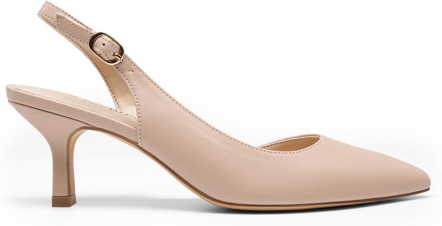 imageDREAM PAIRS Womens Kitten Heels Slingback Closed Pointed Toe Low Pumps Shoes Women Party Wedding Sexy Casual Dress ShoesNude