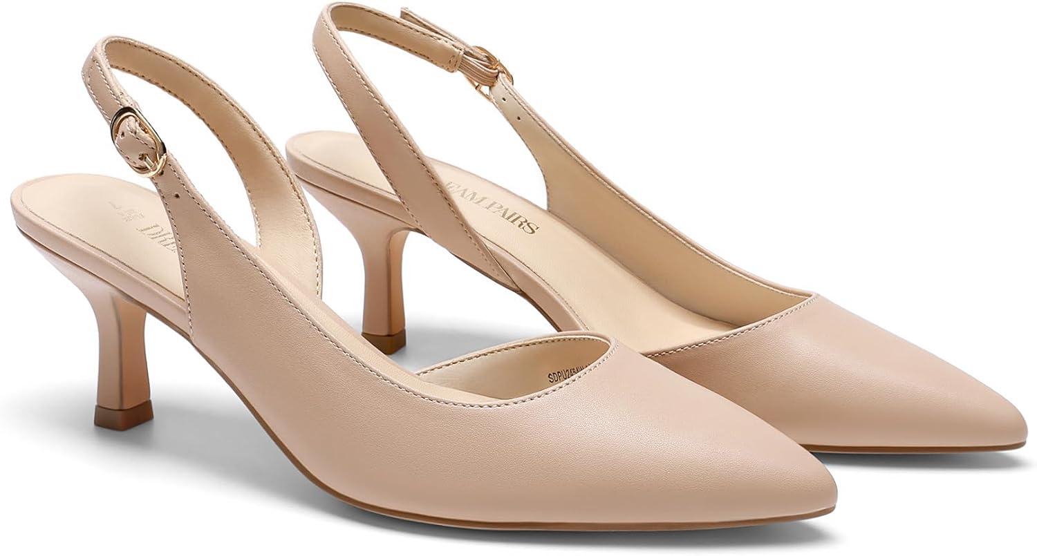 imageDREAM PAIRS Womens Kitten Heels Slingback Closed Pointed Toe Low Pumps Shoes Women Party Wedding Sexy Casual Dress ShoesNude