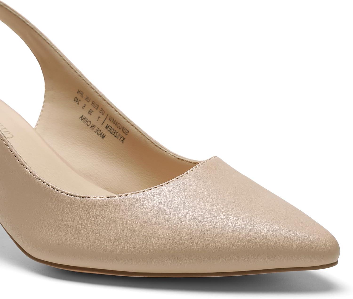 imageDREAM PAIRS Womens Kitten Heels Slingback Closed Pointed Toe Low Pumps Shoes Women Party Wedding Sexy Casual Dress ShoesNudepu
