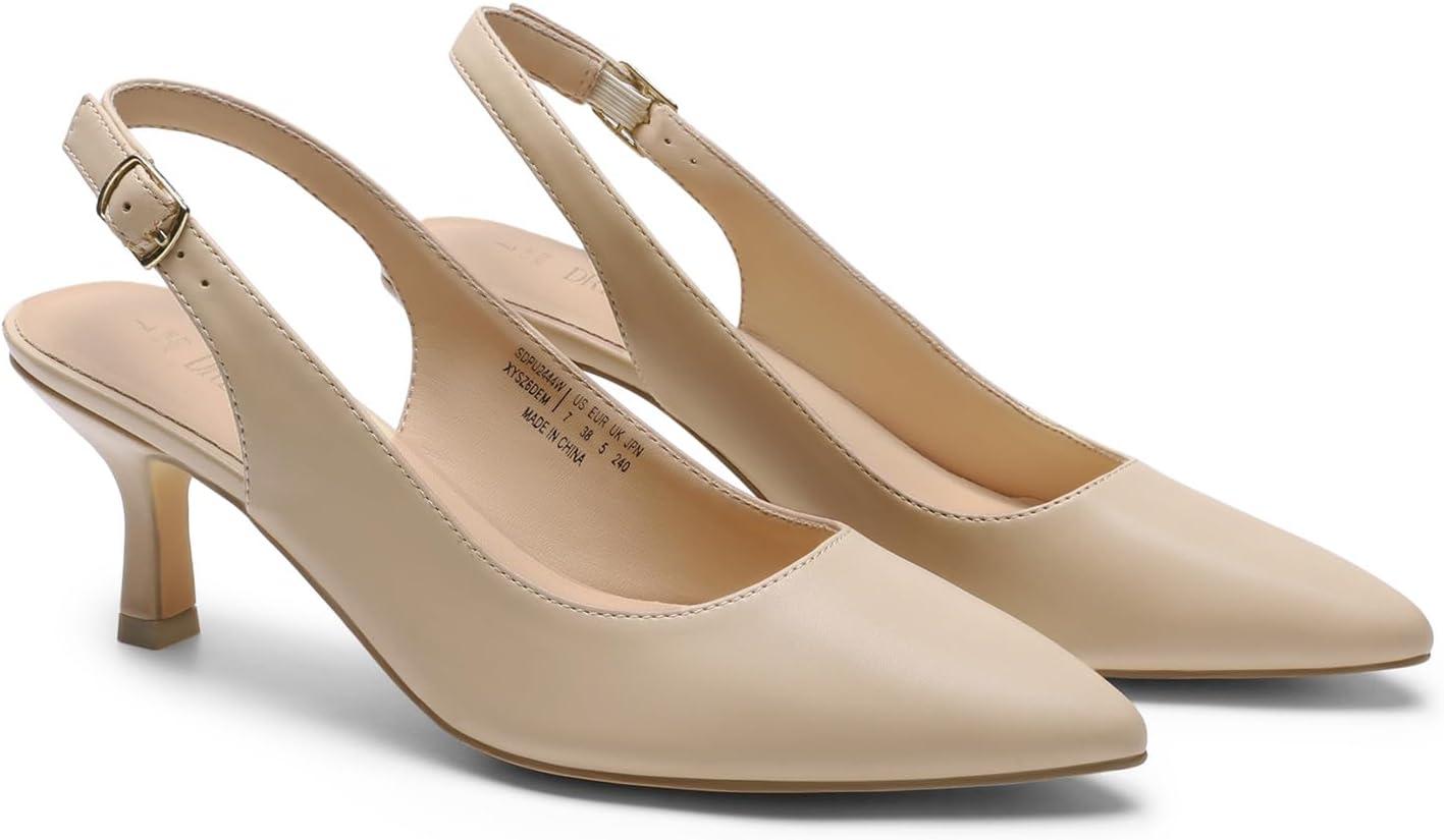 imageDREAM PAIRS Womens Kitten Heels Slingback Closed Pointed Toe Low Pumps Shoes Women Party Wedding Sexy Casual Dress ShoesNudepu