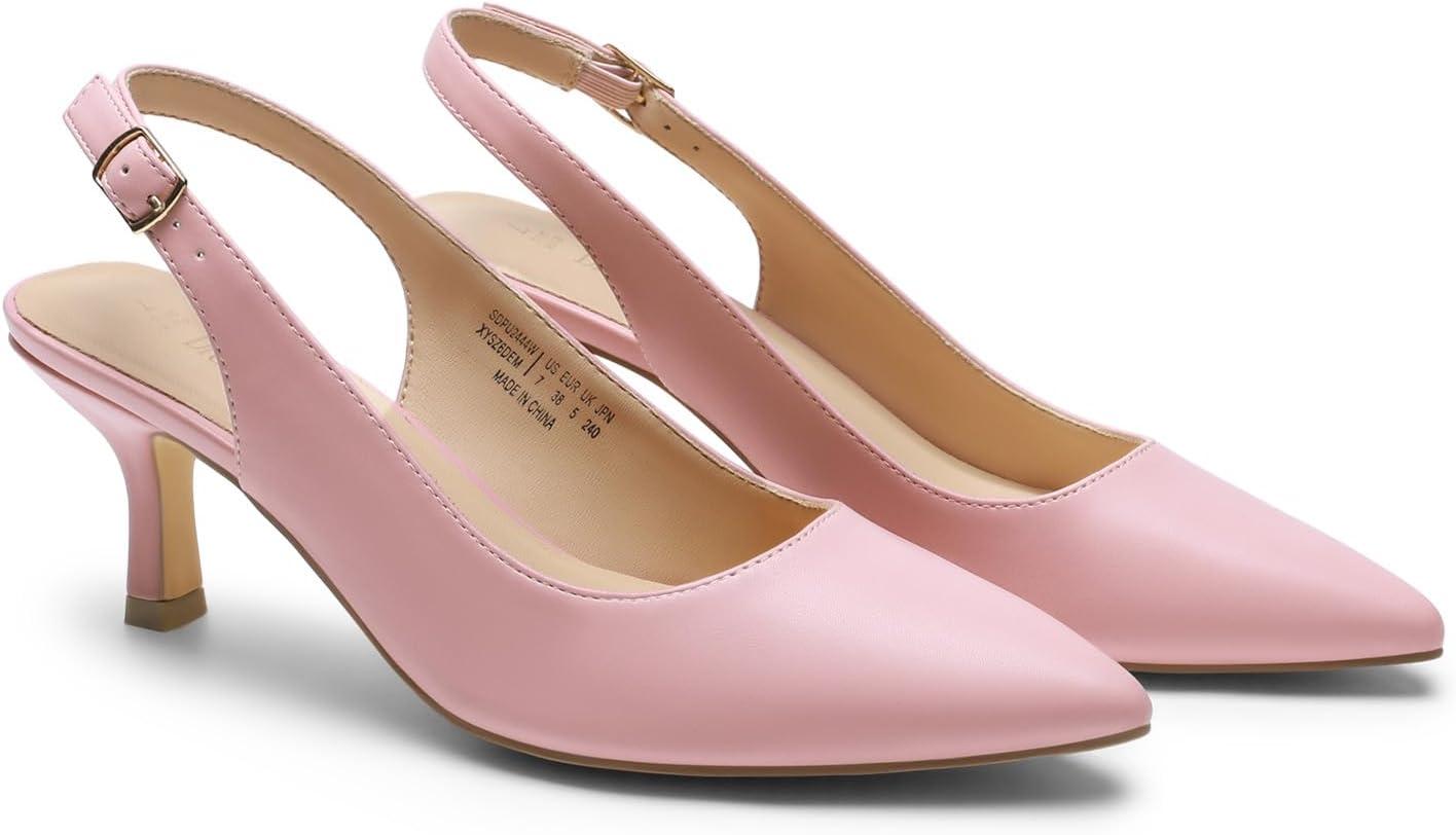 imageDREAM PAIRS Womens Kitten Heels Slingback Closed Pointed Toe Low Pumps Shoes Women Party Wedding Sexy Casual Dress ShoesPinkpu