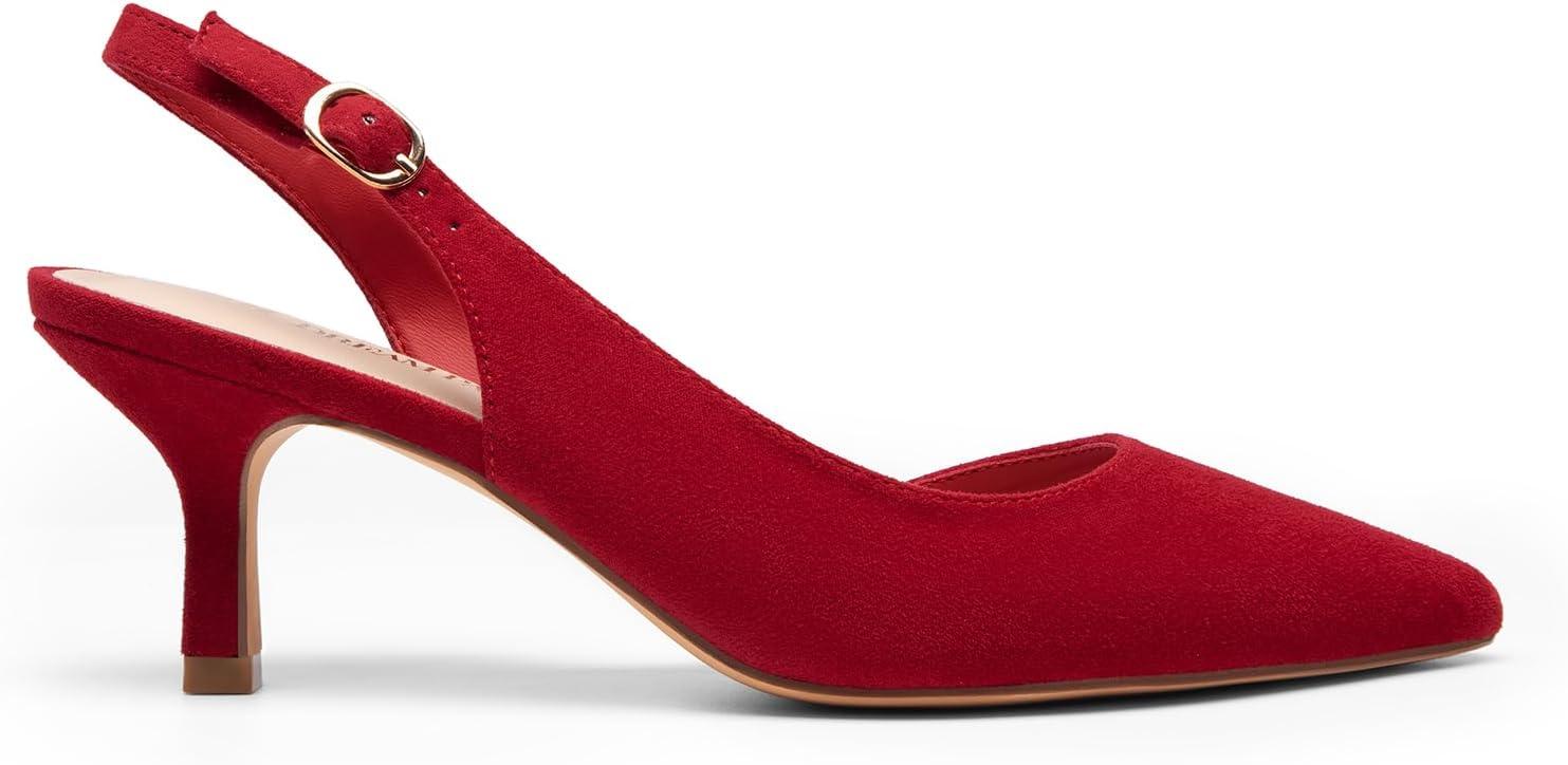 imageDREAM PAIRS Womens Kitten Heels Slingback Closed Pointed Toe Low Pumps Shoes Women Party Wedding Sexy Casual Dress ShoesRedsuede