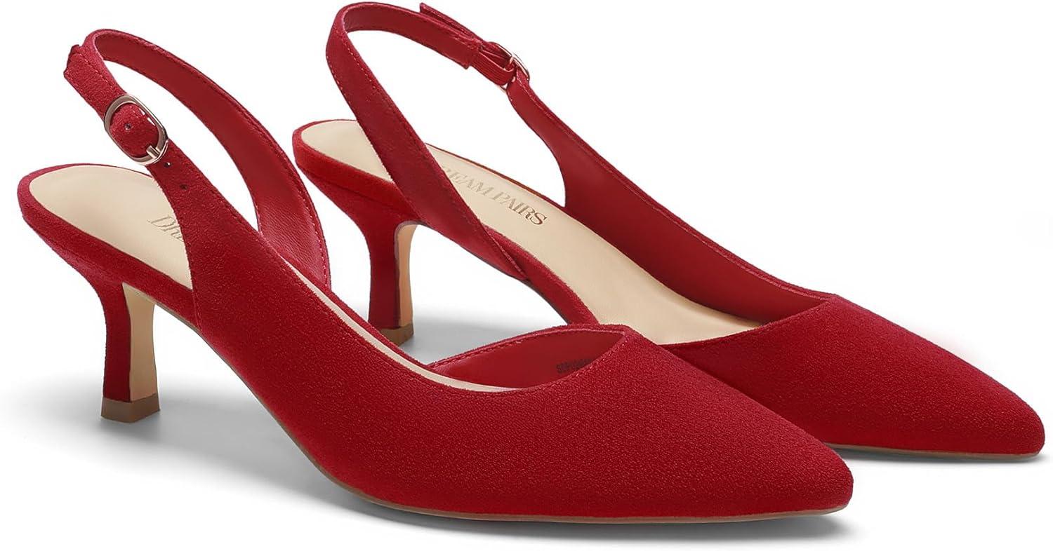 imageDREAM PAIRS Womens Kitten Heels Slingback Closed Pointed Toe Low Pumps Shoes Women Party Wedding Sexy Casual Dress ShoesRedsuede