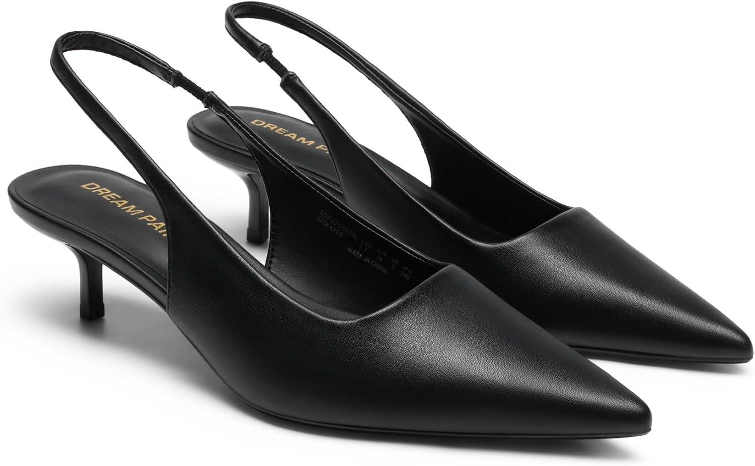 imageDREAM PAIRS Womens Kitten Heels Slingback Low Closed Toe Comfortable Pumps Pointed Toe Wedding Party Elegant Dress ShoesBlackpu