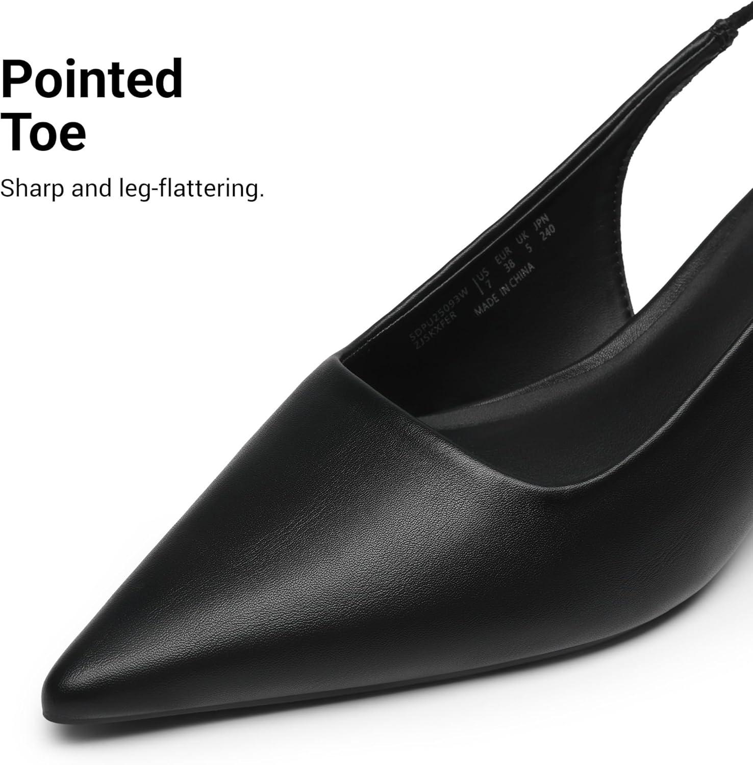 imageDREAM PAIRS Womens Kitten Heels Slingback Low Closed Toe Comfortable Pumps Pointed Toe Wedding Party Elegant Dress ShoesBlackpu