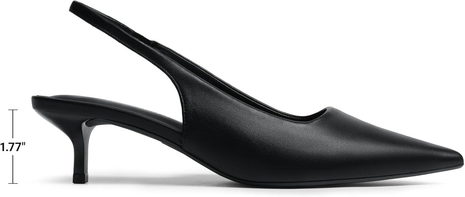 imageDREAM PAIRS Womens Kitten Heels Slingback Low Closed Toe Comfortable Pumps Pointed Toe Wedding Party Elegant Dress ShoesBlackpu