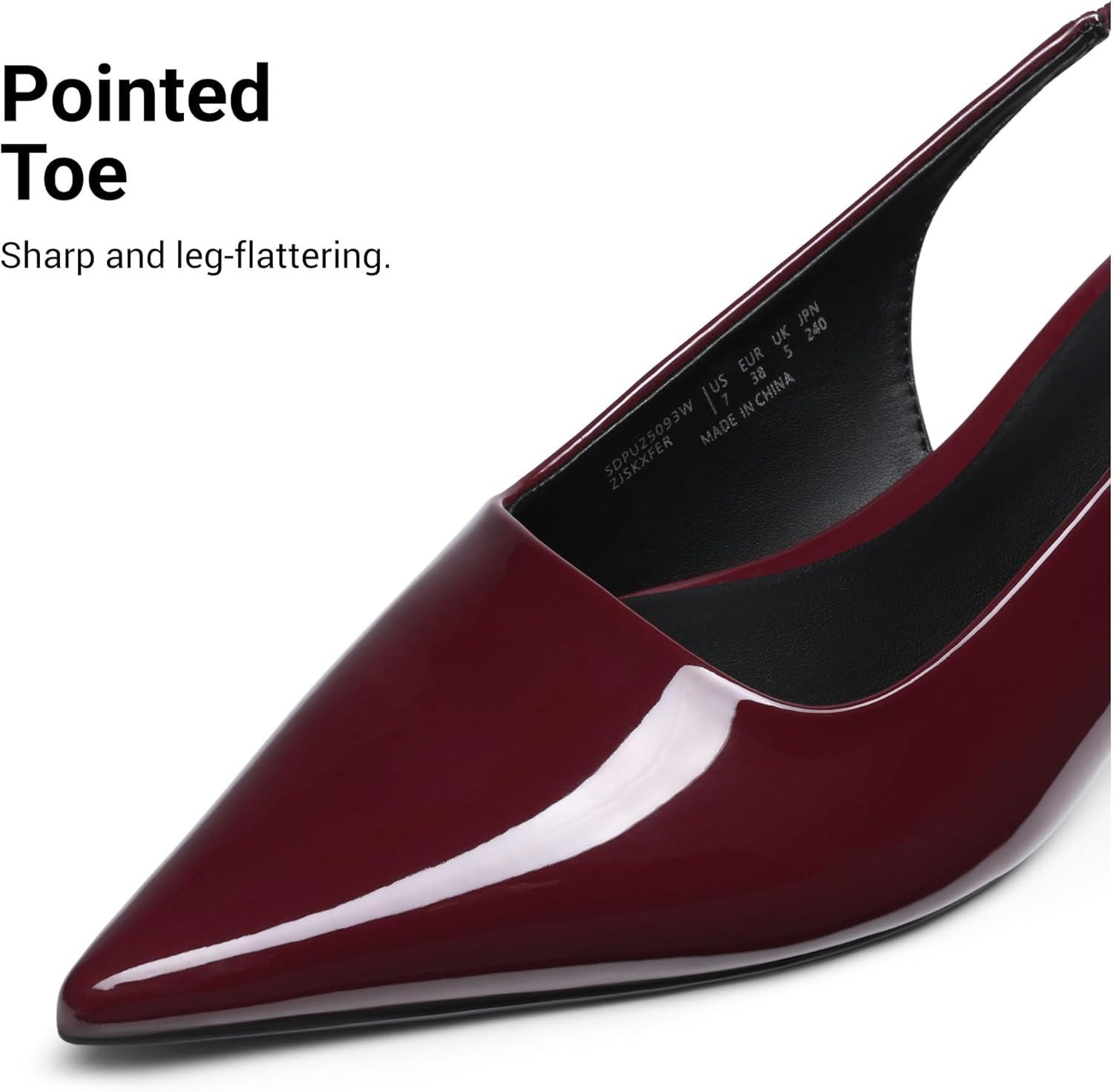 imageDREAM PAIRS Womens Kitten Heels Slingback Low Closed Toe Comfortable Pumps Pointed Toe Wedding Party Elegant Dress ShoesBurgundy