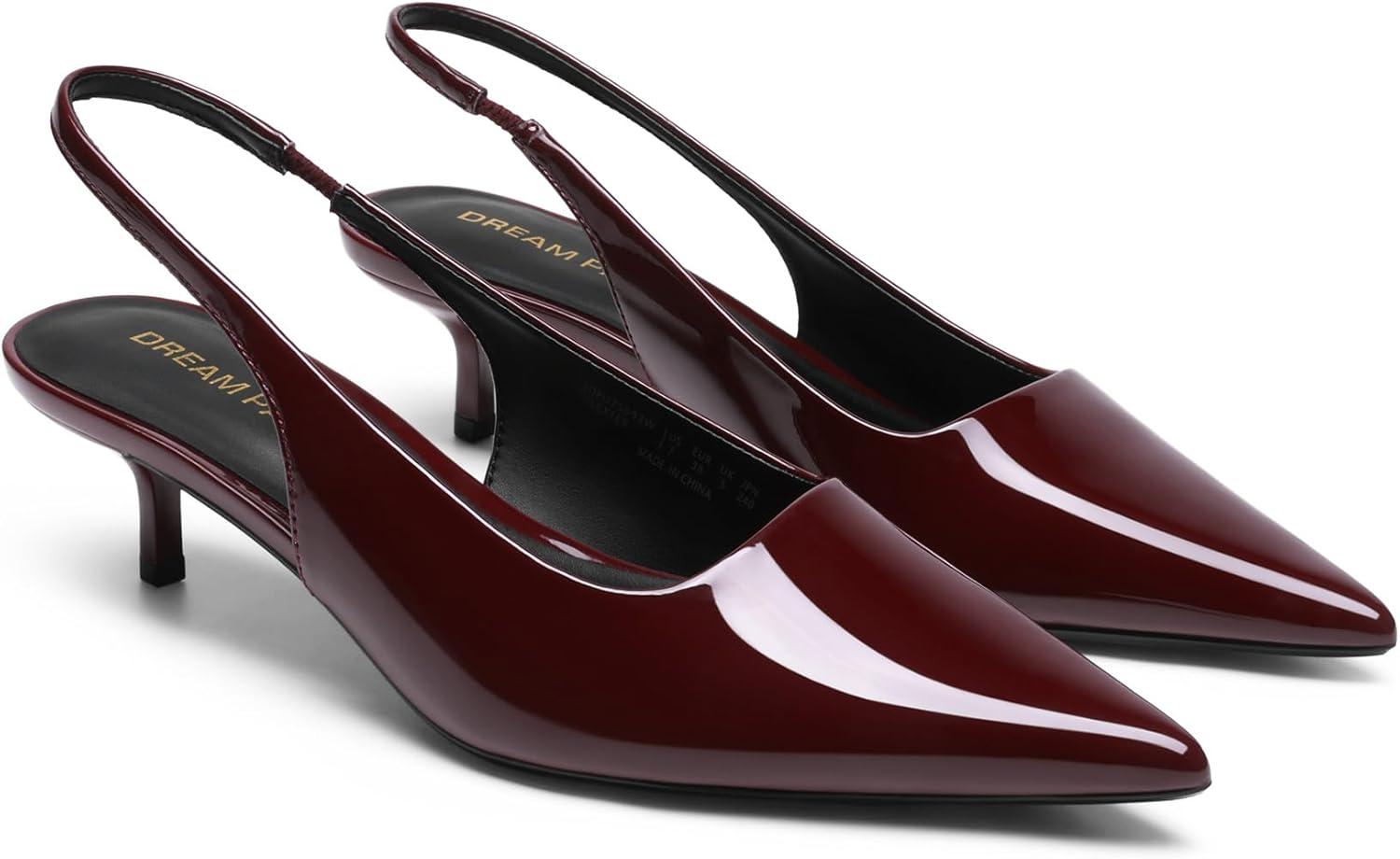 imageDREAM PAIRS Womens Kitten Heels Slingback Low Closed Toe Comfortable Pumps Pointed Toe Wedding Party Elegant Dress ShoesBurgundy