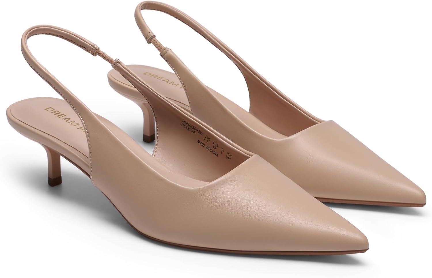 imageDREAM PAIRS Womens Kitten Heels Slingback Low Closed Toe Comfortable Pumps Pointed Toe Wedding Party Elegant Dress ShoesNude