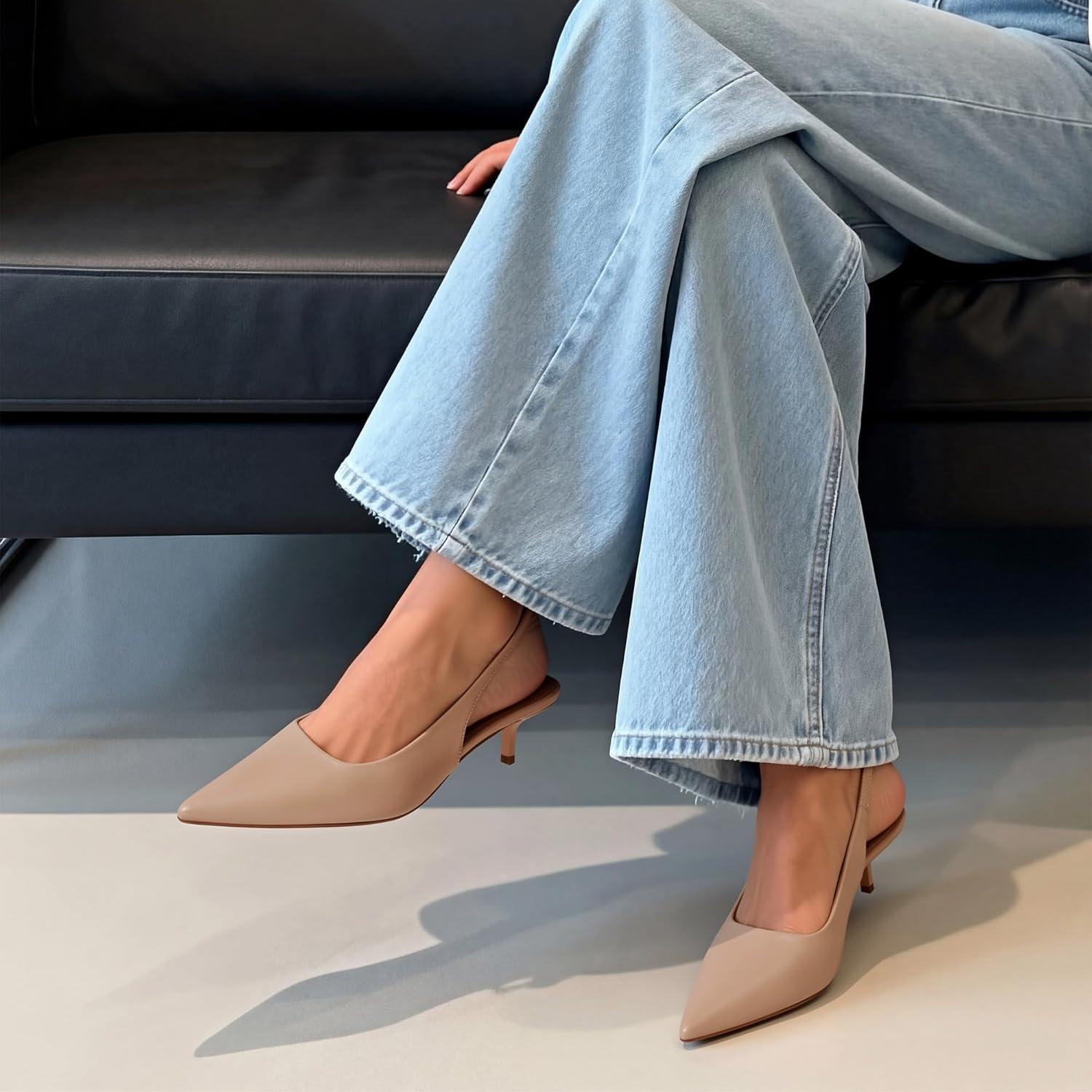 imageDREAM PAIRS Womens Kitten Heels Slingback Low Closed Toe Comfortable Pumps Pointed Toe Wedding Party Elegant Dress ShoesNude