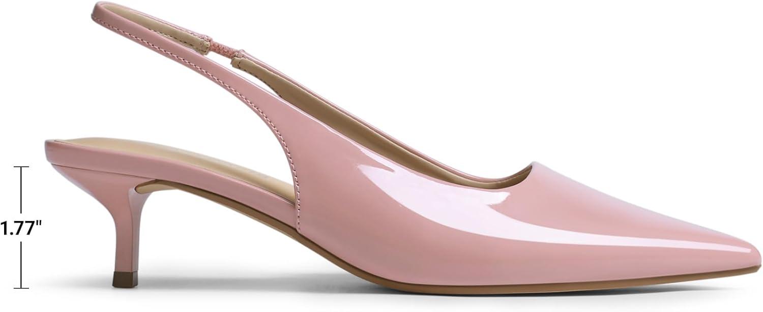 imageDREAM PAIRS Womens Kitten Heels Slingback Low Closed Toe Comfortable Pumps Pointed Toe Wedding Party Elegant Dress ShoesPink