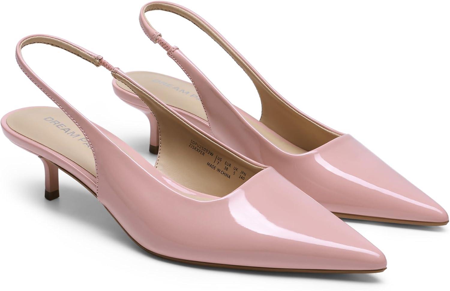 imageDREAM PAIRS Womens Kitten Heels Slingback Low Closed Toe Comfortable Pumps Pointed Toe Wedding Party Elegant Dress ShoesPink