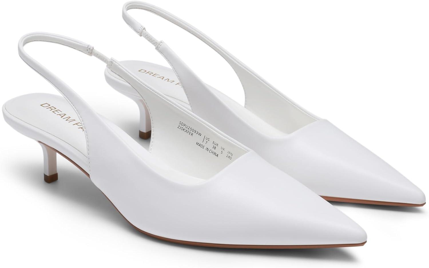 imageDREAM PAIRS Womens Kitten Heels Slingback Low Closed Toe Comfortable Pumps Pointed Toe Wedding Party Elegant Dress ShoesWhite