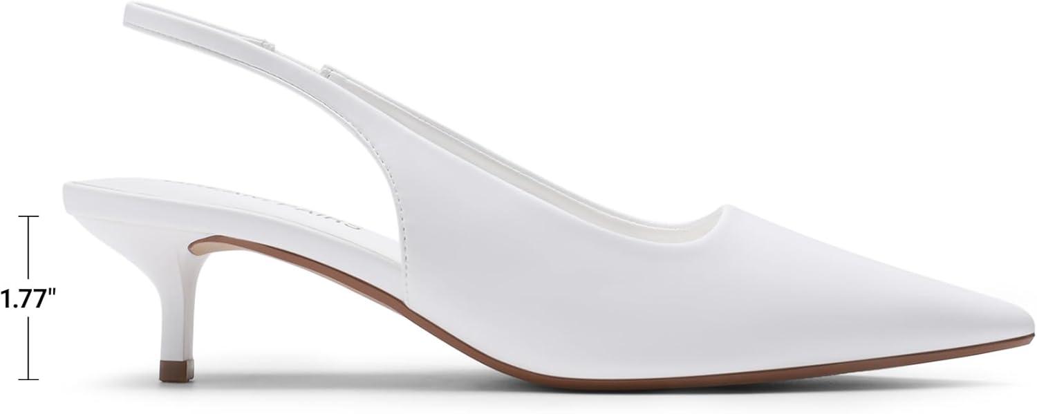 imageDREAM PAIRS Womens Kitten Heels Slingback Low Closed Toe Comfortable Pumps Pointed Toe Wedding Party Elegant Dress ShoesWhite