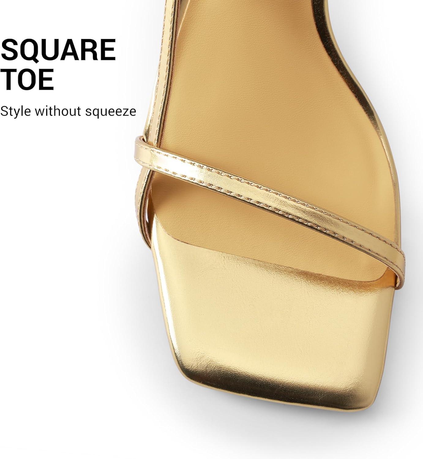 imageDREAM PAIRS Womens Low Kitten Heels Square Open Toe Ankle Strap Party Wedding Dressy Sandals ShoesGold