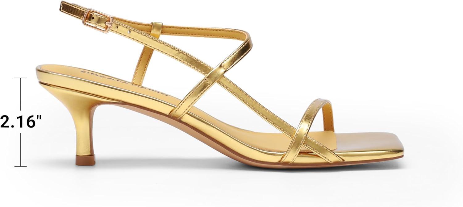 imageDREAM PAIRS Womens Low Kitten Heels Square Open Toe Ankle Strap Party Wedding Dressy Sandals ShoesGold