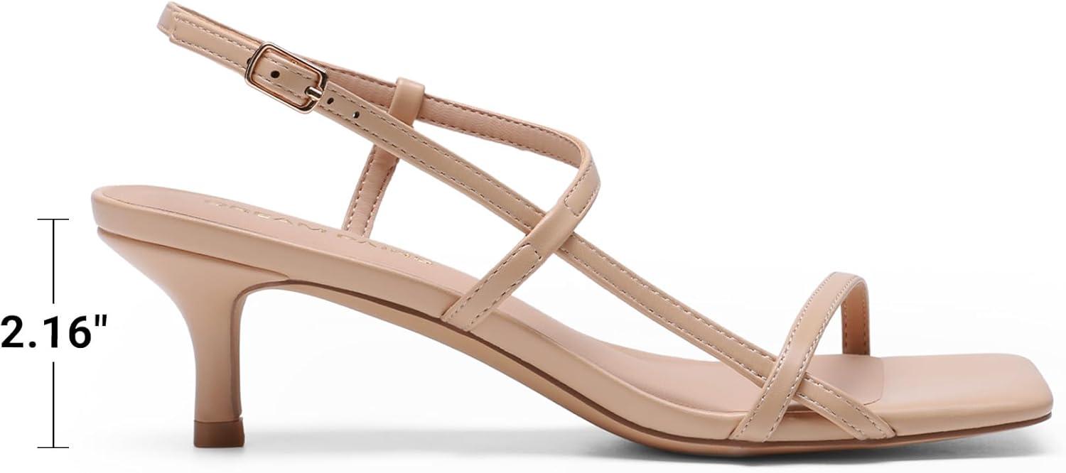 imageDREAM PAIRS Womens Low Kitten Heels Square Open Toe Ankle Strap Party Wedding Dressy Sandals ShoesNude