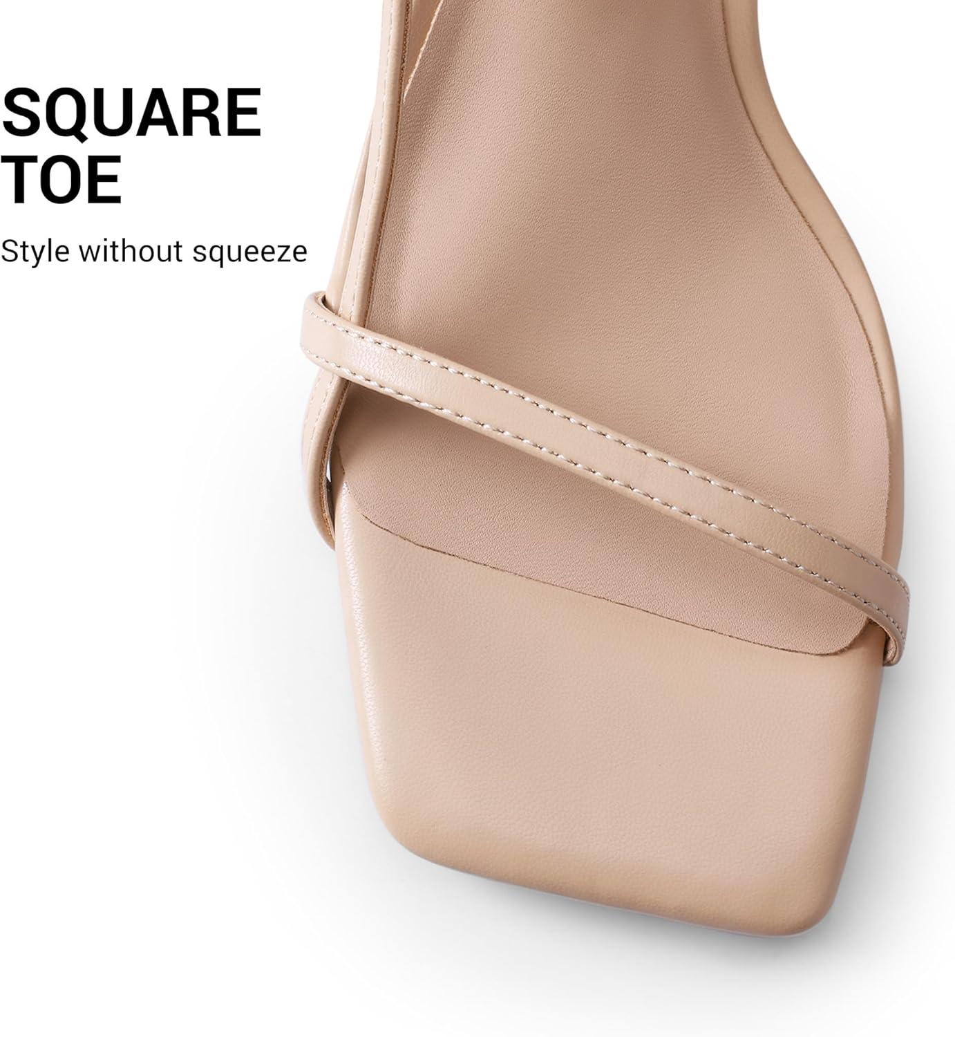 imageDREAM PAIRS Womens Low Kitten Heels Square Open Toe Ankle Strap Party Wedding Dressy Sandals ShoesNude