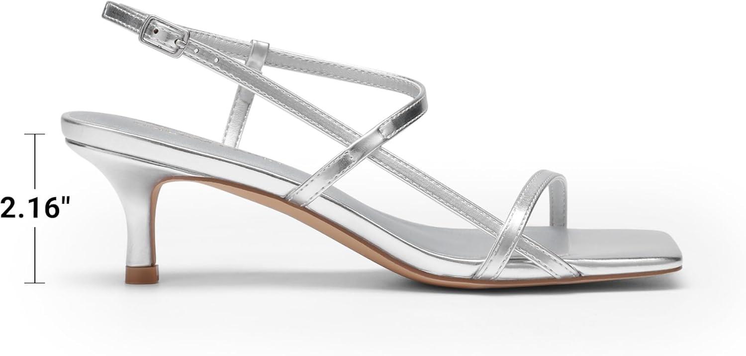 imageDREAM PAIRS Womens Low Kitten Heels Square Open Toe Ankle Strap Party Wedding Dressy Sandals ShoesSilver