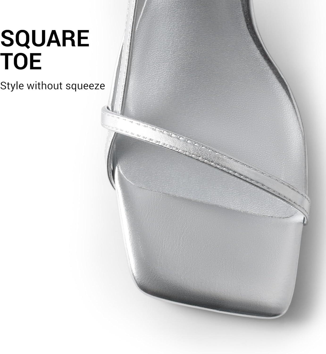 imageDREAM PAIRS Womens Low Kitten Heels Square Open Toe Ankle Strap Party Wedding Dressy Sandals ShoesSilver
