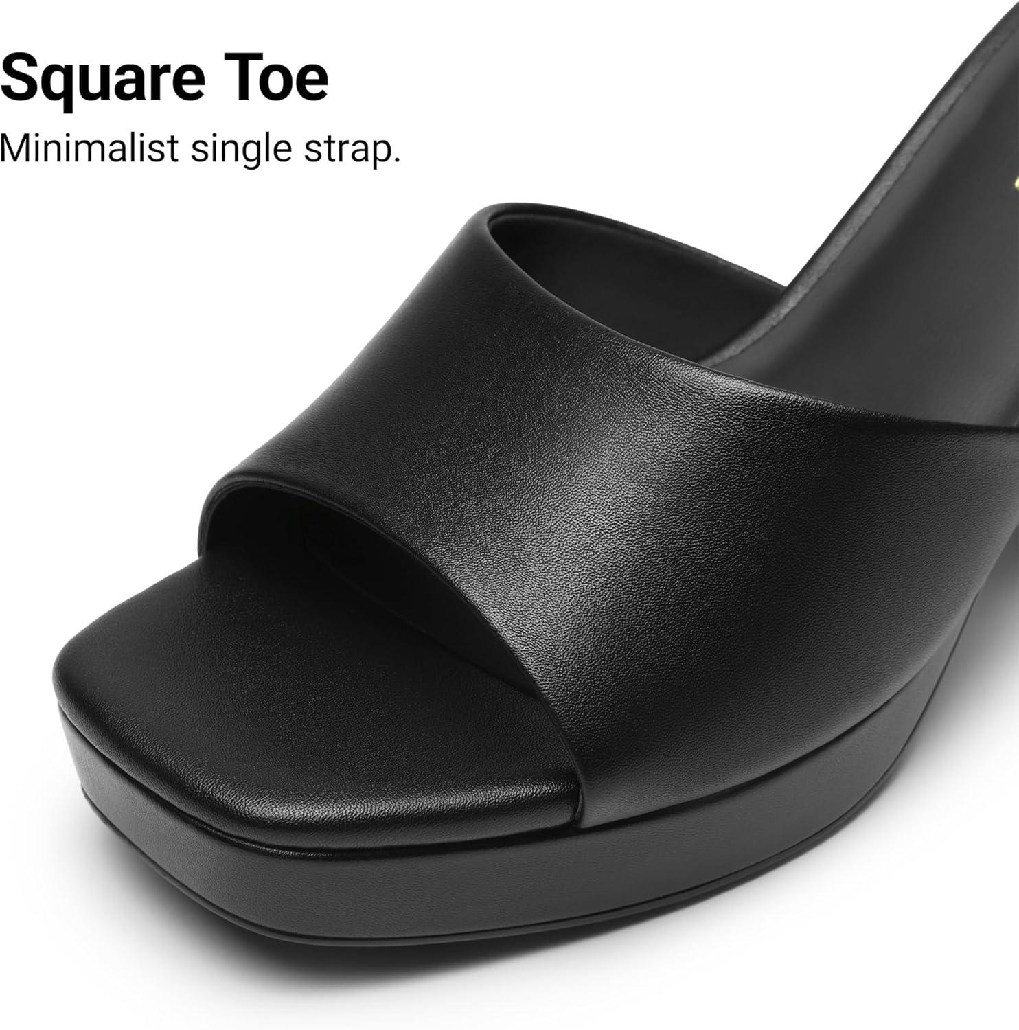 imageDREAM PAIRS Womens Platform Block Heel Mule Sandals Square Toe Ankle Strap Slip On Comfortable Heeled Sandals for Party Wedding ShoesBlack