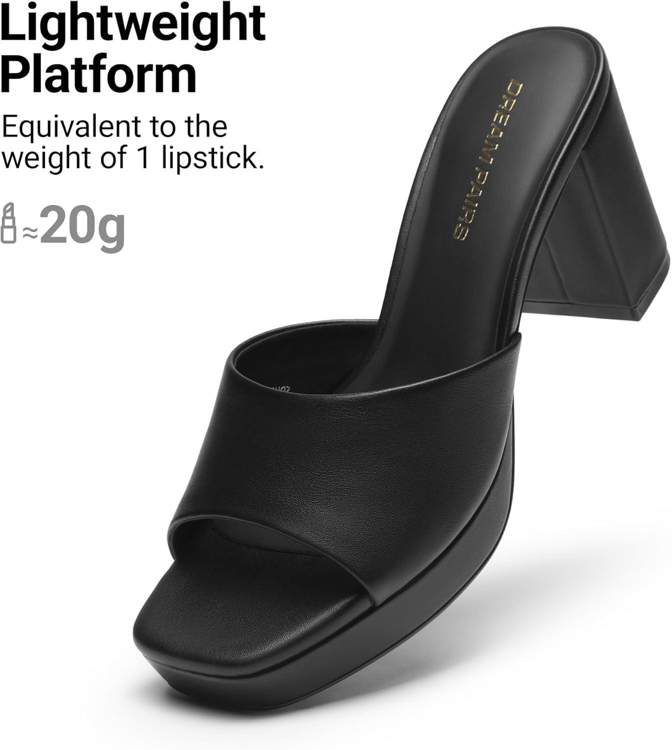 imageDREAM PAIRS Womens Platform Block Heel Mule Sandals Square Toe Ankle Strap Slip On Comfortable Heeled Sandals for Party Wedding ShoesBlack