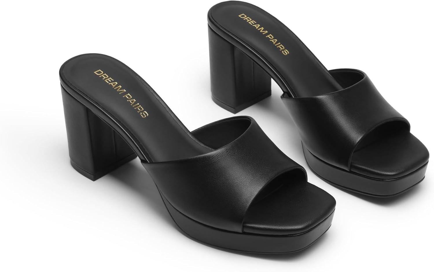 imageDREAM PAIRS Womens Platform Block Heel Mule Sandals Square Toe Ankle Strap Slip On Comfortable Heeled Sandals for Party Wedding ShoesBlack