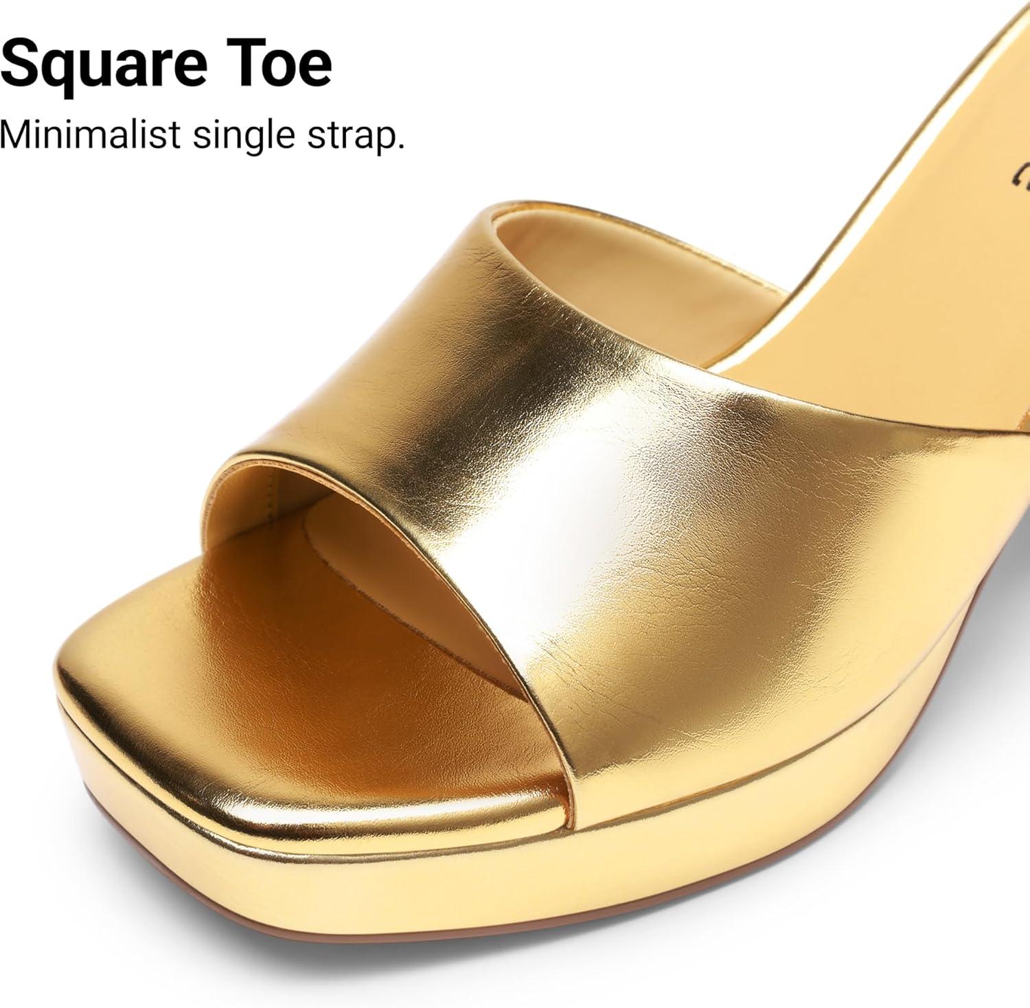 imageDREAM PAIRS Womens Platform Block Heel Mule Sandals Square Toe Ankle Strap Slip On Comfortable Heeled Sandals for Party Wedding ShoesGold