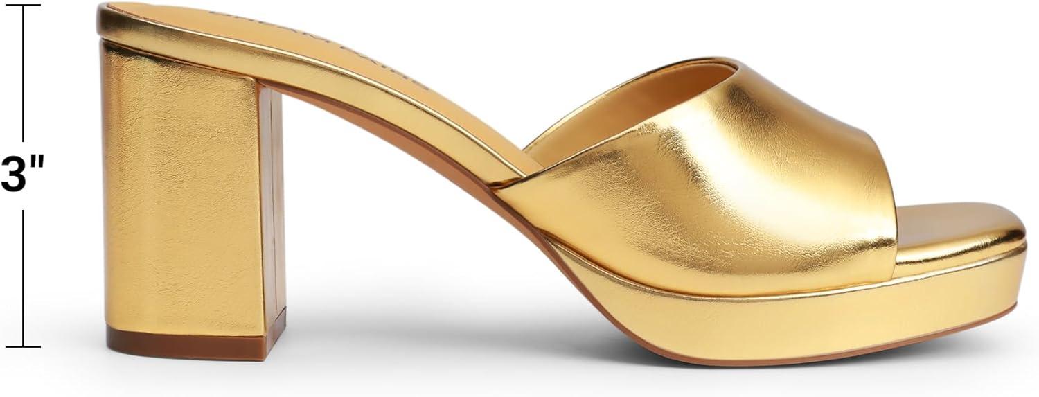 imageDREAM PAIRS Womens Platform Block Heel Mule Sandals Square Toe Ankle Strap Slip On Comfortable Heeled Sandals for Party Wedding ShoesGold