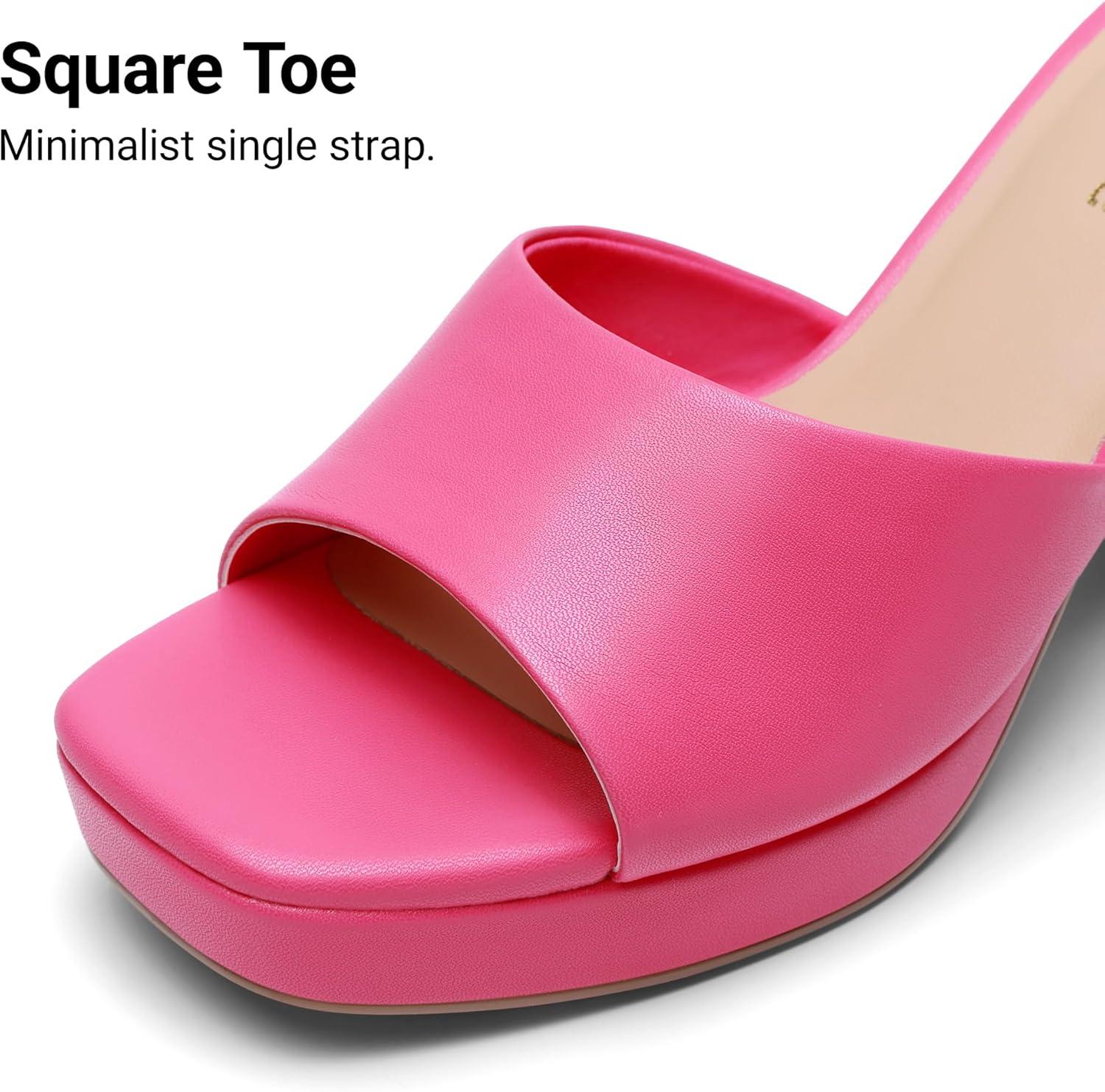 imageDREAM PAIRS Womens Platform Block Heel Mule Sandals Square Toe Ankle Strap Slip On Comfortable Heeled Sandals for Party Wedding ShoesHot Pink