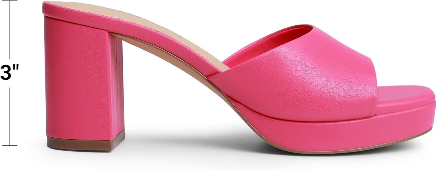 imageDREAM PAIRS Womens Platform Block Heel Mule Sandals Square Toe Ankle Strap Slip On Comfortable Heeled Sandals for Party Wedding ShoesHot Pink