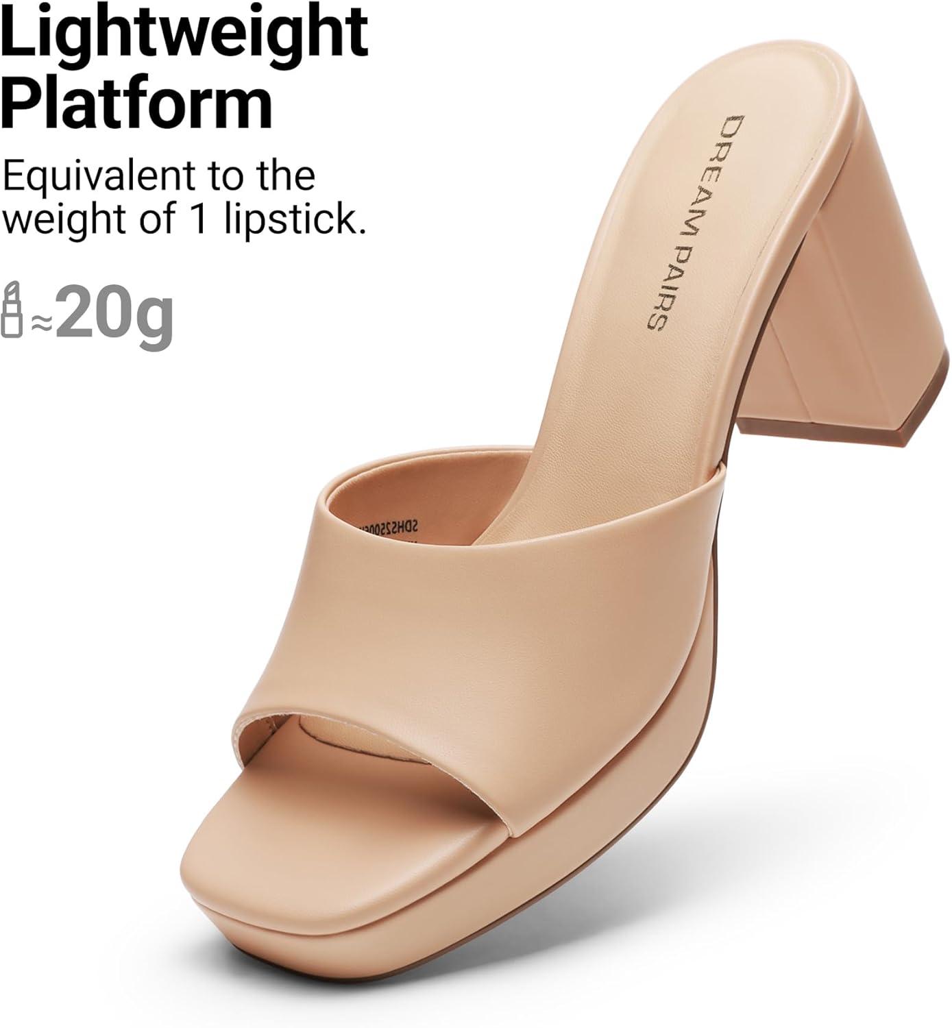 imageDREAM PAIRS Womens Platform Block Heel Mule Sandals Square Toe Ankle Strap Slip On Comfortable Heeled Sandals for Party Wedding ShoesNude