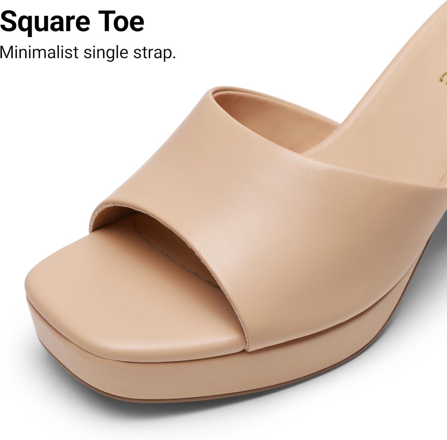 imageDREAM PAIRS Womens Platform Block Heel Mule Sandals Square Toe Ankle Strap Slip On Comfortable Heeled Sandals for Party Wedding ShoesNude