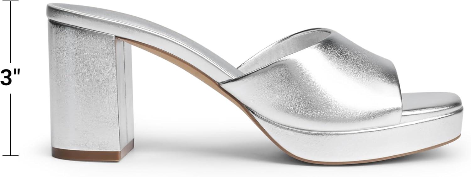 imageDREAM PAIRS Womens Platform Block Heel Mule Sandals Square Toe Ankle Strap Slip On Comfortable Heeled Sandals for Party Wedding ShoesSilver