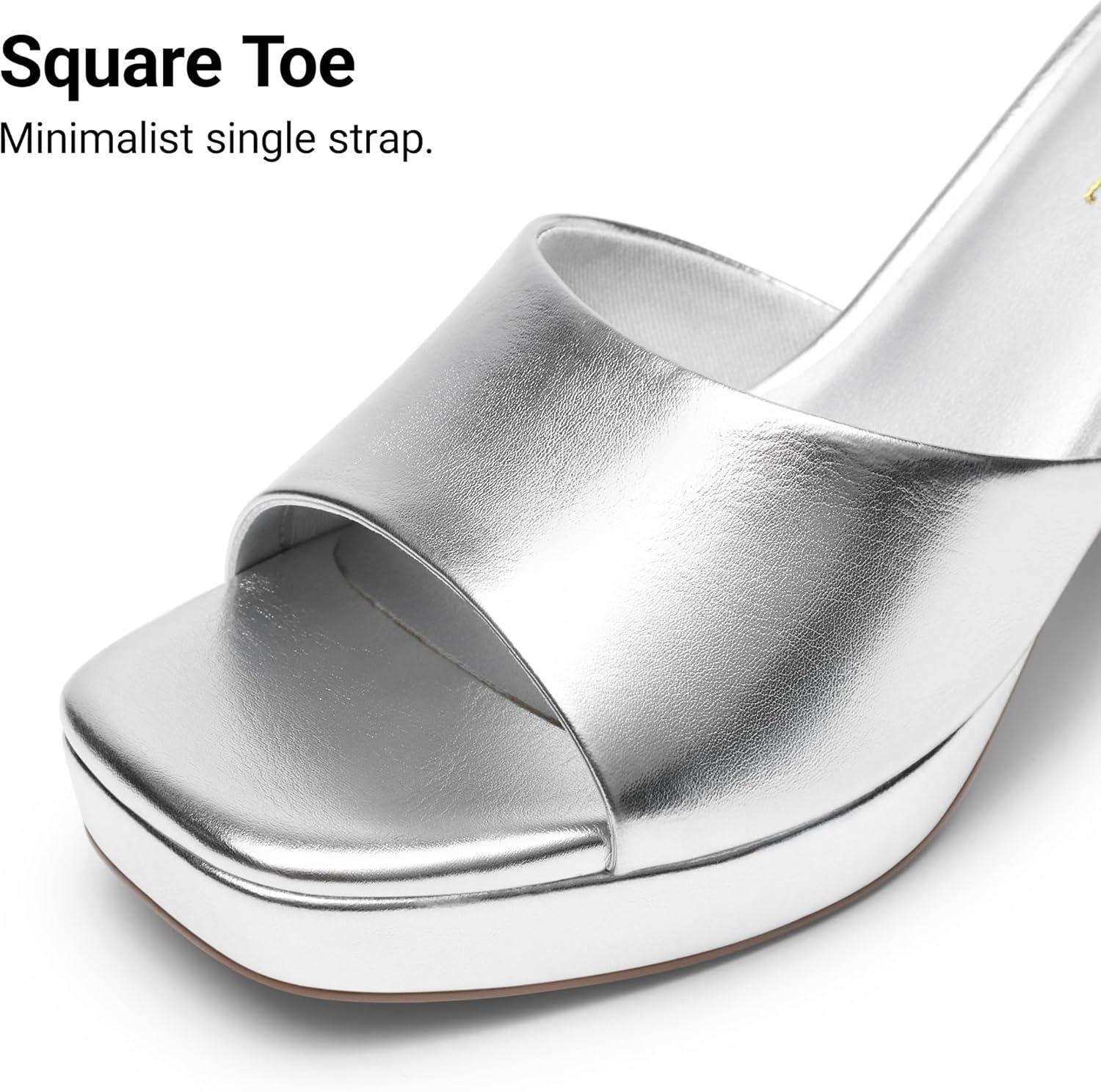 imageDREAM PAIRS Womens Platform Block Heel Mule Sandals Square Toe Ankle Strap Slip On Comfortable Heeled Sandals for Party Wedding ShoesSilver