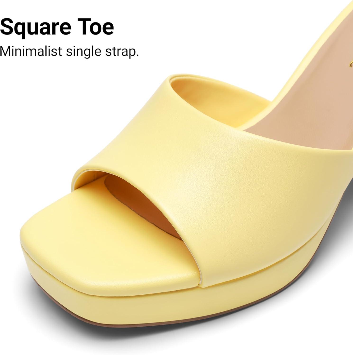 imageDREAM PAIRS Womens Platform Block Heel Mule Sandals Square Toe Ankle Strap Slip On Comfortable Heeled Sandals for Party Wedding ShoesYellow