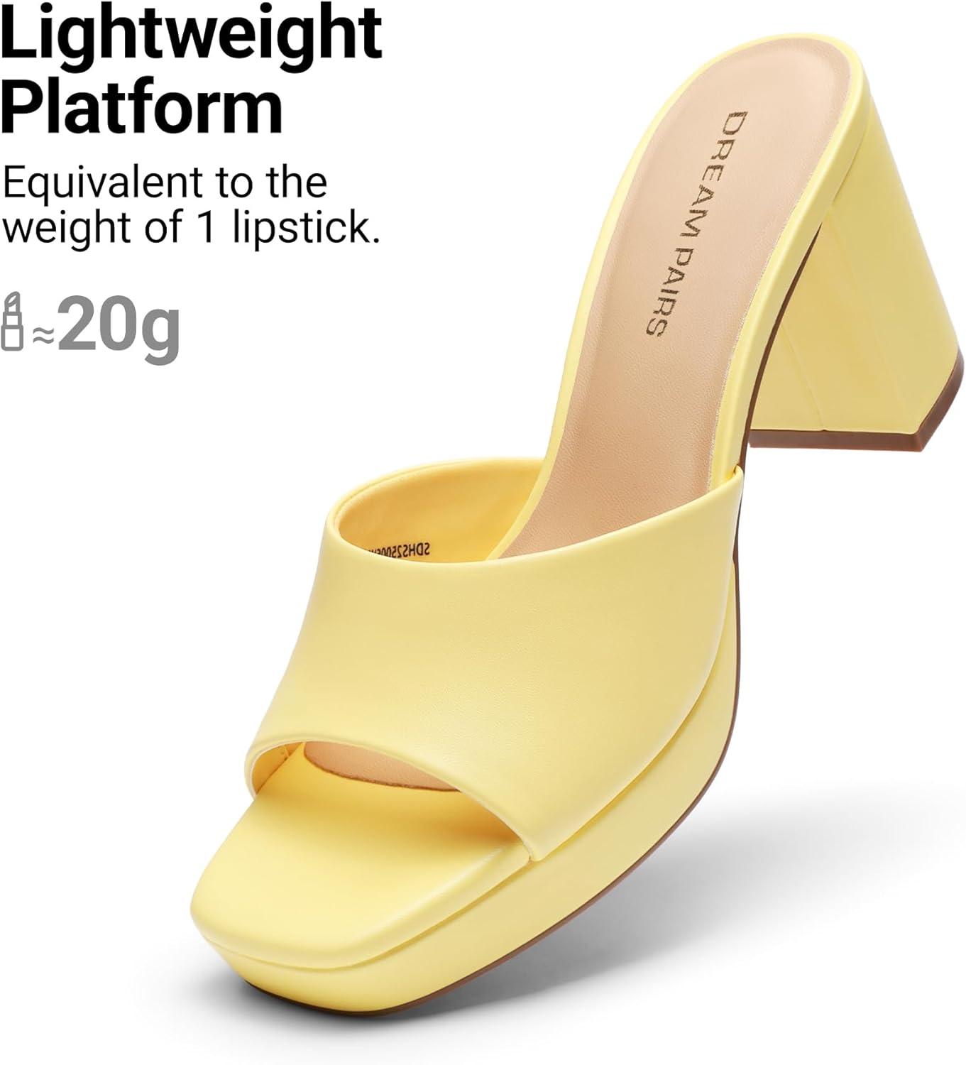 imageDREAM PAIRS Womens Platform Block Heel Mule Sandals Square Toe Ankle Strap Slip On Comfortable Heeled Sandals for Party Wedding ShoesYellow