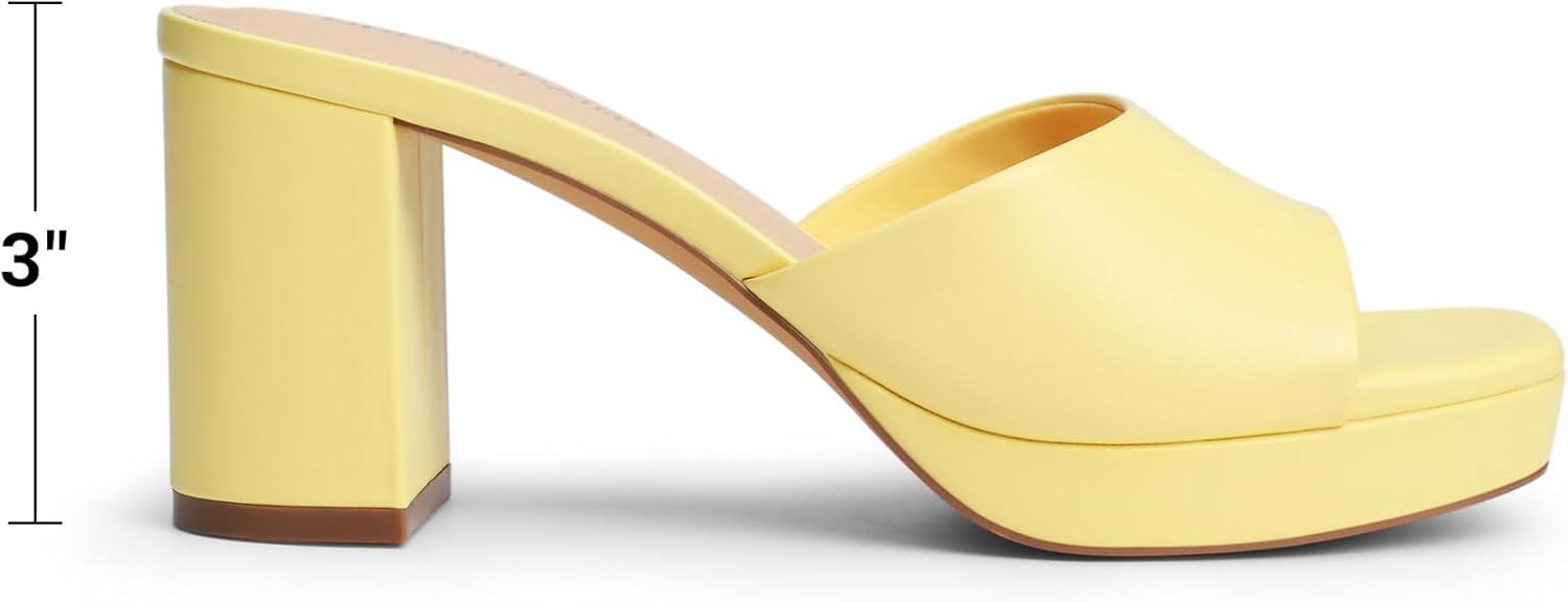imageDREAM PAIRS Womens Platform Block Heel Mule Sandals Square Toe Ankle Strap Slip On Comfortable Heeled Sandals for Party Wedding ShoesYellow
