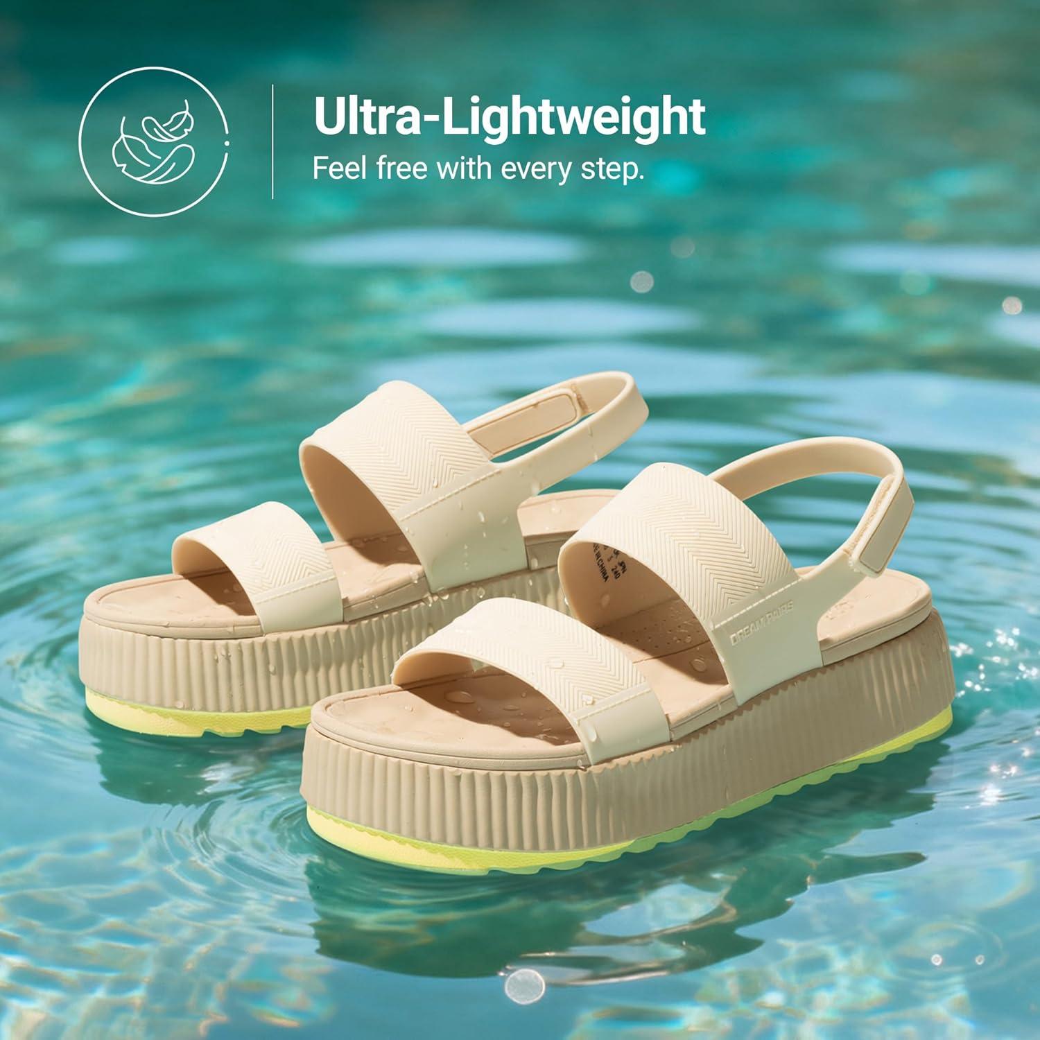 imageDREAM PAIRS Womens Platform Water Sandals Adjustable Lightweight Waterproof Summer Beach Wedge Chunky SandalsSand
