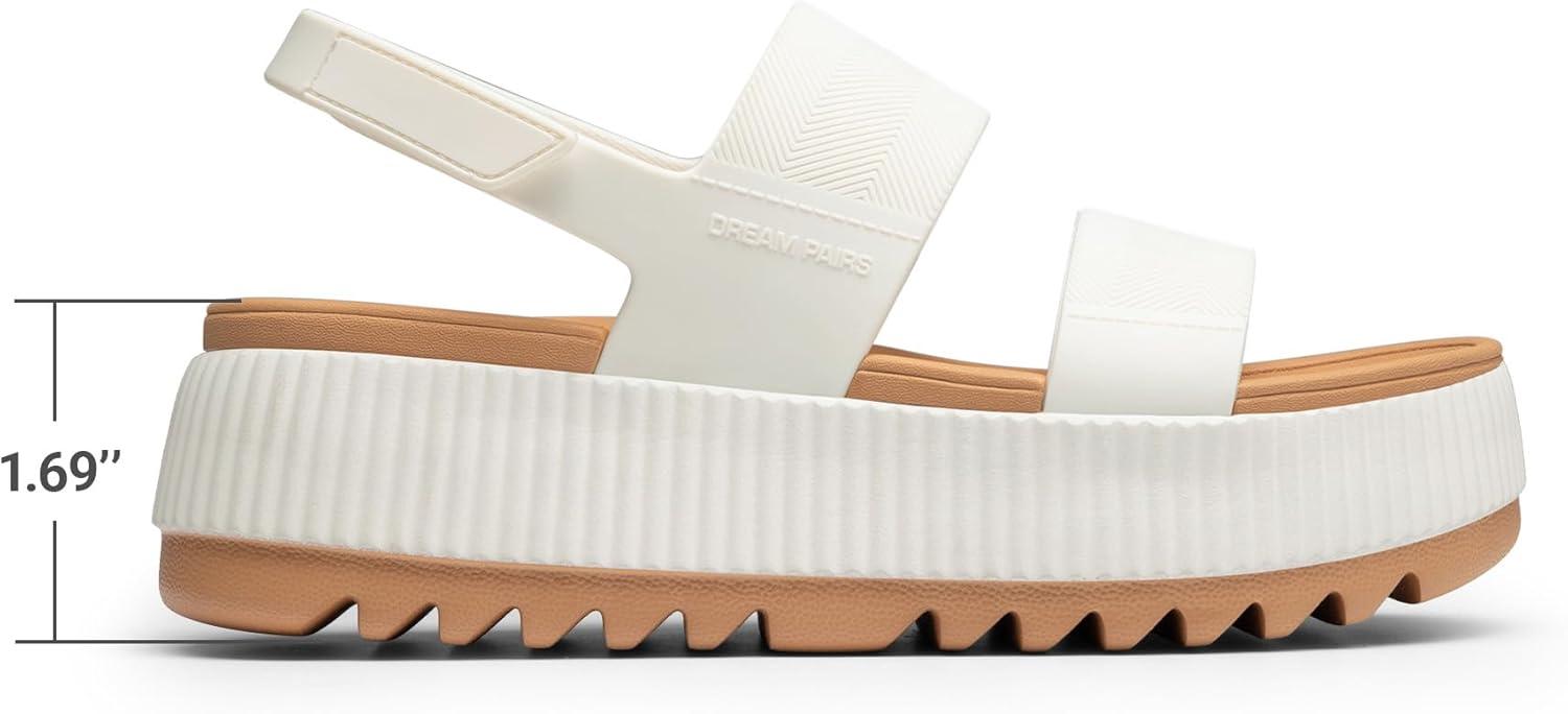 imageDREAM PAIRS Womens Platform Water Sandals Adjustable Lightweight Waterproof Summer Beach Wedge Chunky SandalsWhite