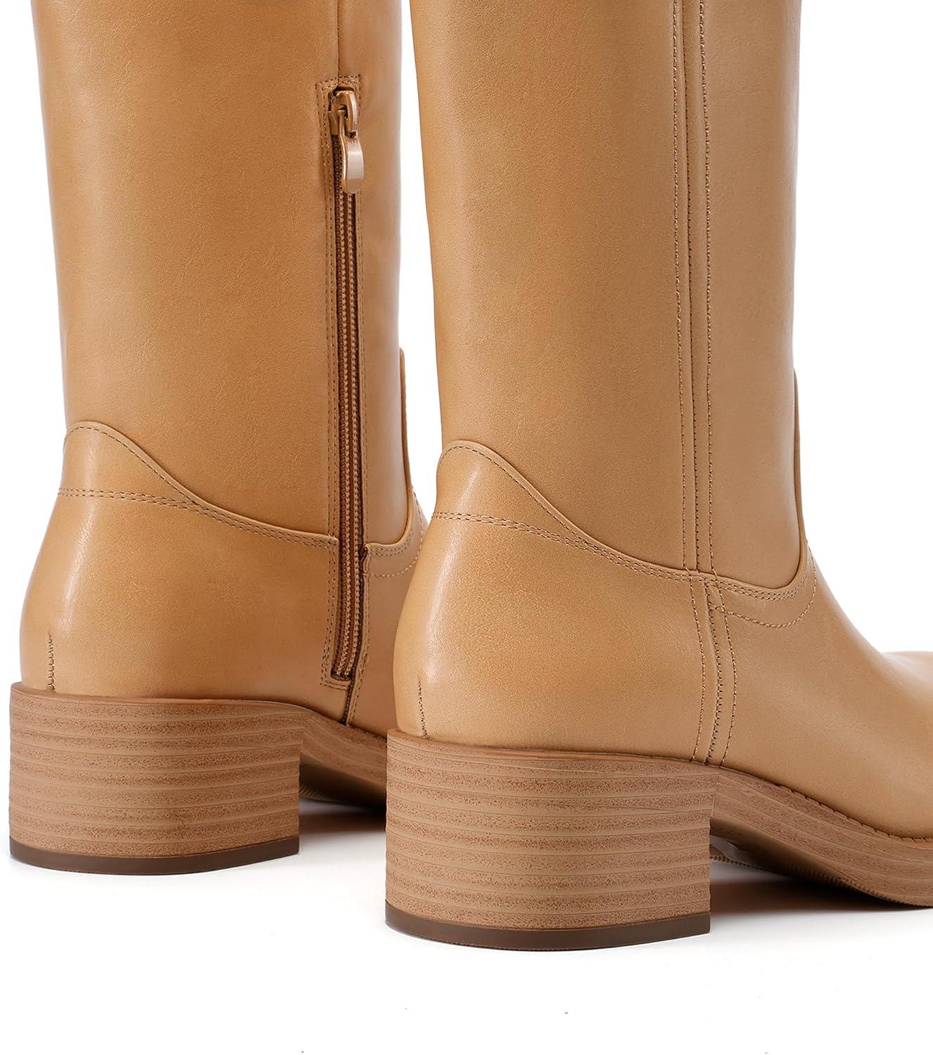 imageDREAM PAIRS Womens Square Toe Platform Chunky Block Heel Knee High Riding BootsAll Yellow