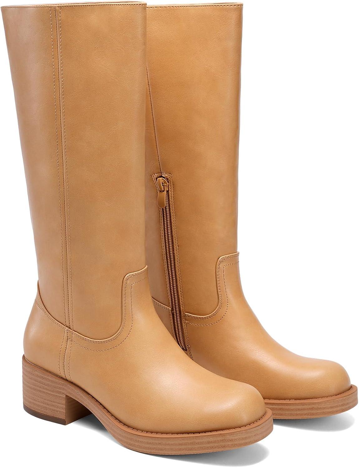 imageDREAM PAIRS Womens Square Toe Platform Chunky Block Heel Knee High Riding BootsAll Yellow