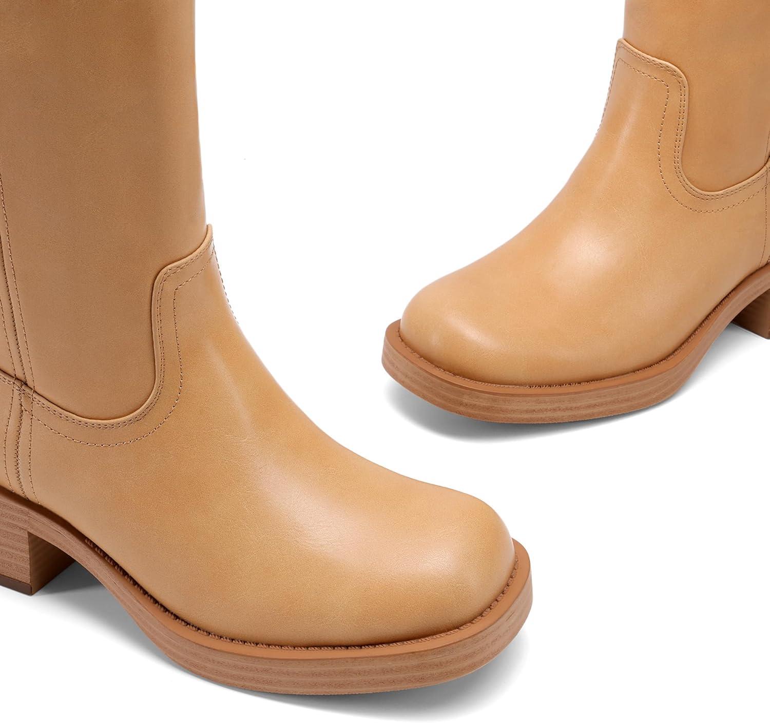 imageDREAM PAIRS Womens Square Toe Platform Chunky Block Heel Knee High Riding BootsAll Yellow