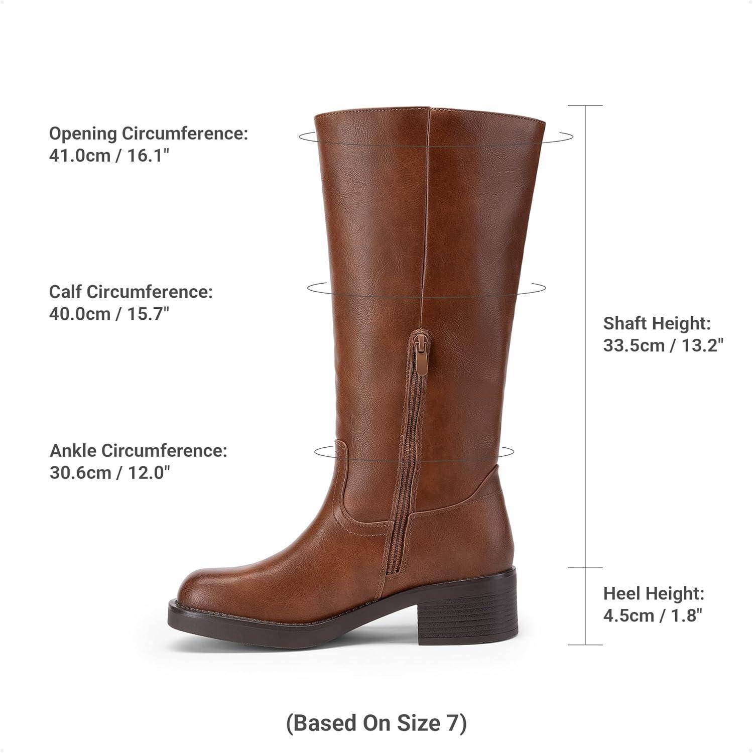 imageDREAM PAIRS Womens Square Toe Platform Chunky Block Heel Knee High Riding BootsLight Brown