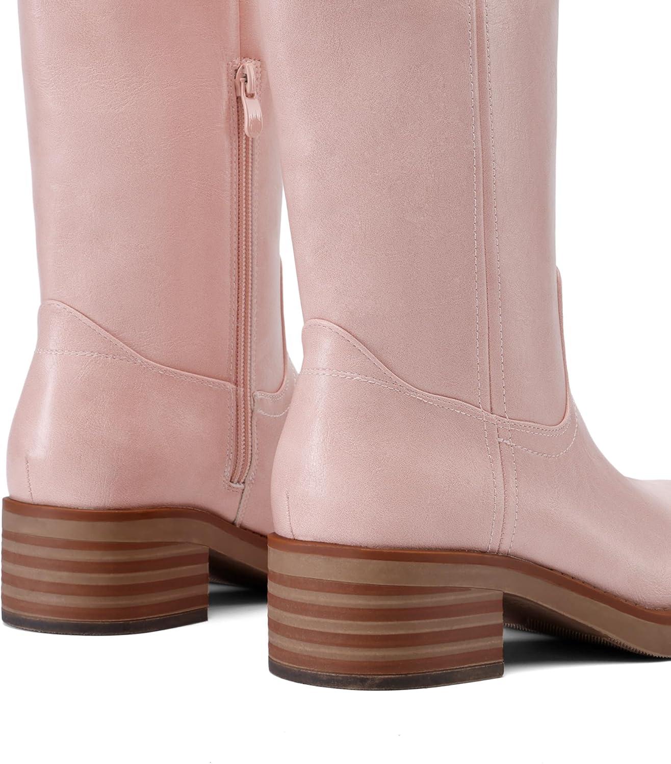 imageDREAM PAIRS Womens Square Toe Platform Chunky Block Heel Knee High Riding BootsPink