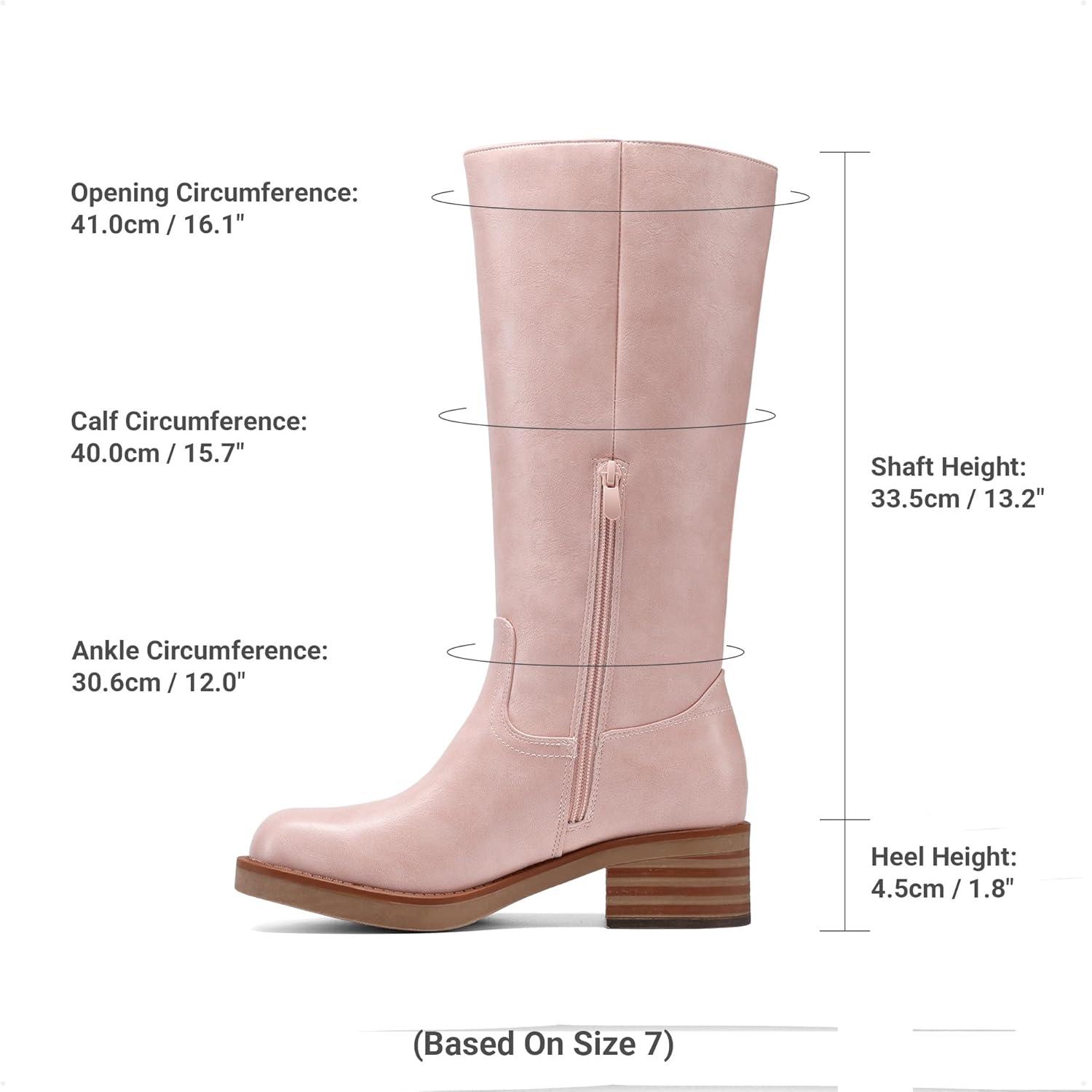 imageDREAM PAIRS Womens Square Toe Platform Chunky Block Heel Knee High Riding BootsPink